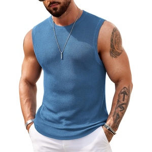 image:imageCOOFANDY Mens Casual Knitted Tank Tops Crew Neck Sleeveless Muscle T Shirts Summer Beach TopsDusty Blue