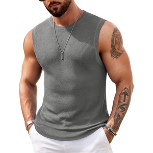 image:imageCOOFANDY Mens Casual Knitted Tank Tops Crew Neck Sleeveless Muscle T Shirts Summer Beach TopsHeather Gray