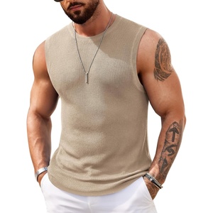 image:imageCOOFANDY Mens Casual Knitted Tank Tops Crew Neck Sleeveless Muscle T Shirts Summer Beach TopsKhaki