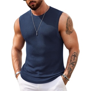 image:imageCOOFANDY Mens Casual Knitted Tank Tops Crew Neck Sleeveless Muscle T Shirts Summer Beach TopsNavy Blue