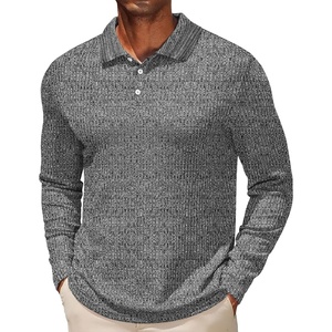 image:imageCOOFANDY Mens Casual Polo Shirts Long Sleeve Textured Knit Tee Shirt Wrok TshirtsDark Grey