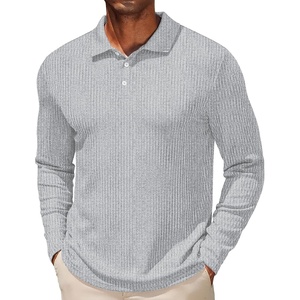 image:imageCOOFANDY Mens Casual Polo Shirts Long Sleeve Textured Knit Tee Shirt Wrok TshirtsLight Grey
