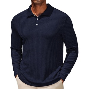 image:imageCOOFANDY Mens Casual Polo Shirts Long Sleeve Textured Knit Tee Shirt Wrok TshirtsNavy Blue