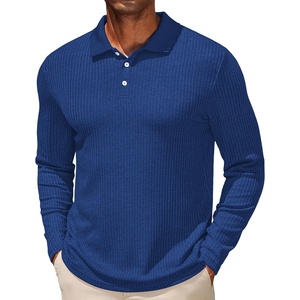 image:imageCOOFANDY Mens Casual Polo Shirts Long Sleeve Textured Knit Tee Shirt Wrok TshirtsRoyal Blue