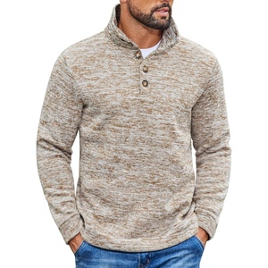 image:imageCOOFANDY Mens Casual Pullover Sweater Quarter Button Fleece Sweatshirt Knitted Thermal SweatersAlight Khaki