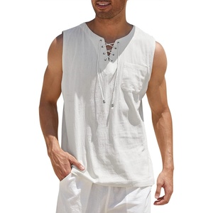 image:imageCOOFANDY Mens Cotton Linen Tank Top Shirts Casual Sleeveless Lace Up Beach Hippie Tops Bohemian Renaissance Pirate TunicWhite