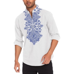 image:imageCOOFANDY Mens Henley Shirt Vyshyvanka Long Sleeve African Print Shirts Casual Zip Up Cotton Linen Beach Hippie Shirt01white