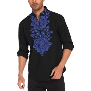 image:imageCOOFANDY Mens Henley Shirt Vyshyvanka Long Sleeve African Print Shirts Casual Zip Up Cotton Linen Beach Hippie ShirtBlack