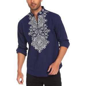 image:imageCOOFANDY Mens Henley Shirt Vyshyvanka Long Sleeve African Print Shirts Casual Zip Up Cotton Linen Beach Hippie ShirtBlue