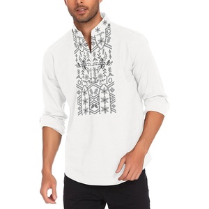 image:imageCOOFANDY Mens Henley Shirt Vyshyvanka Long Sleeve African Print Shirts Casual Zip Up Cotton Linen Beach Hippie ShirtLeaves Print
