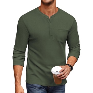 image:imageCOOFANDY Mens Henley Shirts Long Sleeve Basic Waffle Pique Pullover TShirt with PocketArmy Green
