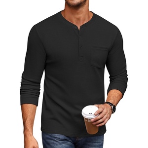 image:imageCOOFANDY Mens Henley Shirts Long Sleeve Basic Waffle Pique Pullover TShirt with PocketBlack