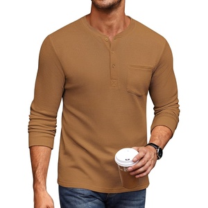 image:imageCOOFANDY Mens Henley Shirts Long Sleeve Basic Waffle Pique Pullover TShirt with PocketBrown