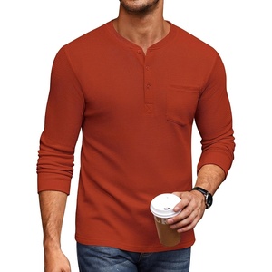 image:imageCOOFANDY Mens Henley Shirts Long Sleeve Basic Waffle Pique Pullover TShirt with PocketCaramel