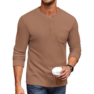 image:imageCOOFANDY Mens Henley Shirts Long Sleeve Basic Waffle Pique Pullover TShirt with PocketDark Brown