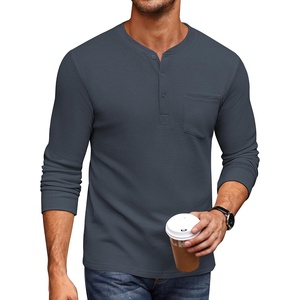 image:imageCOOFANDY Mens Henley Shirts Long Sleeve Basic Waffle Pique Pullover TShirt with PocketDark Grey
