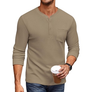 image:imageCOOFANDY Mens Henley Shirts Long Sleeve Basic Waffle Pique Pullover TShirt with PocketKhaki