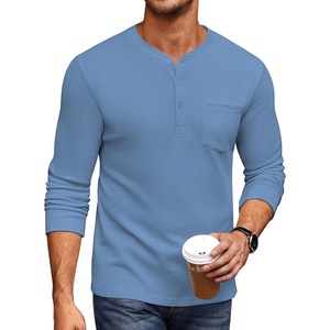 image:imageCOOFANDY Mens Henley Shirts Long Sleeve Basic Waffle Pique Pullover TShirt with PocketLake Blue