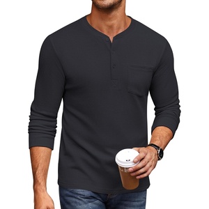 image:imageCOOFANDY Mens Henley Shirts Long Sleeve Basic Waffle Pique Pullover TShirt with PocketNavy Blue