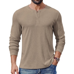 image:imageCOOFANDY Mens Henley Shirts Long Sleeve Fashion Tee Shirts Slim Fit 4 Buttons TShirts Casual Basic Pullover TopKhaki
