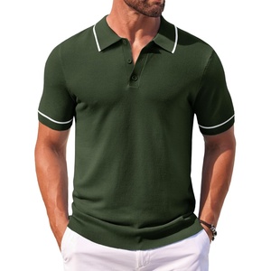 image:imageCOOFANDY Mens Knit Polo Shirts Casual Short Sleeve Button Down Shirts Crochet Classic Golf Polo Collared ShirtsArmy Green