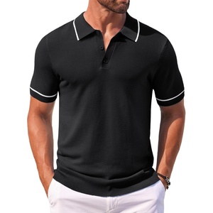 image:imageCOOFANDY Mens Knit Polo Shirts Casual Short Sleeve Button Down Shirts Crochet Classic Golf Polo Collared ShirtsBlack