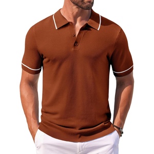 image:imageCOOFANDY Mens Knit Polo Shirts Casual Short Sleeve Button Down Shirts Crochet Classic Golf Polo Collared ShirtsCaramel