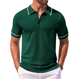 image:imageCOOFANDY Mens Knit Polo Shirts Casual Short Sleeve Button Down Shirts Crochet Classic Golf Polo Collared ShirtsGreen