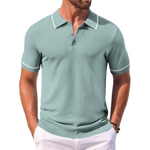 image:imageCOOFANDY Mens Knit Polo Shirts Casual Short Sleeve Button Down Shirts Crochet Classic Golf Polo Collared ShirtsIce Green