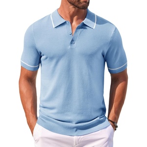 image:imageCOOFANDY Mens Knit Polo Shirts Casual Short Sleeve Button Down Shirts Crochet Classic Golf Polo Collared ShirtsLight Blue