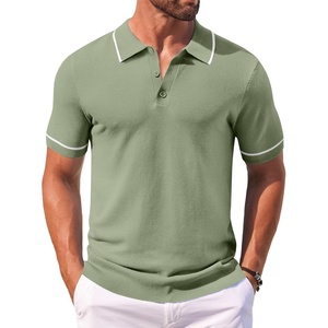 image:imageCOOFANDY Mens Knit Polo Shirts Casual Short Sleeve Button Down Shirts Crochet Classic Golf Polo Collared ShirtsLight Green