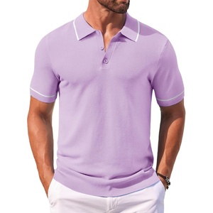 image:imageCOOFANDY Mens Knit Polo Shirts Casual Short Sleeve Button Down Shirts Crochet Classic Golf Polo Collared ShirtsLight Purple