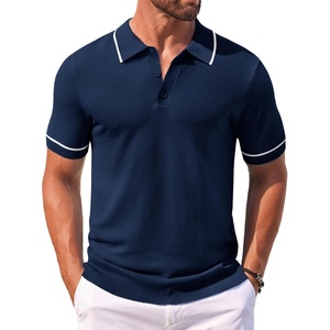 image:imageCOOFANDY Mens Knit Polo Shirts Casual Short Sleeve Button Down Shirts Crochet Classic Golf Polo Collared ShirtsNavy Blue