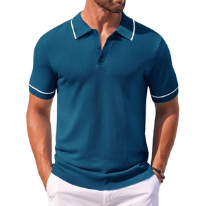 image:imageCOOFANDY Mens Knit Polo Shirts Casual Short Sleeve Button Down Shirts Crochet Classic Golf Polo Collared ShirtsRoyal Blue