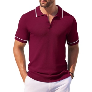 image:imageCOOFANDY Mens Knit Polo Shirts Casual Short Sleeve Button Down Shirts Crochet Classic Golf Polo Collared ShirtsWine Red