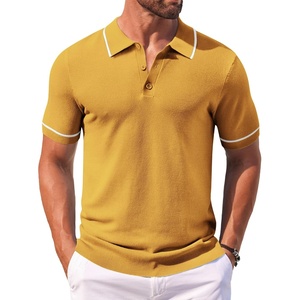 image:imageCOOFANDY Mens Knit Polo Shirts Casual Short Sleeve Button Down Shirts Crochet Classic Golf Polo Collared ShirtsYellow