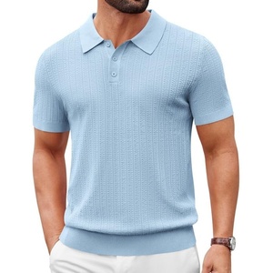 image:imageCOOFANDY Mens Knit Polo Shirts Short Sleeve Slim Fit Textured Golf Polo Shirt Casual Summer Vacation TShirtsLight Blue