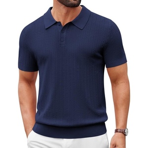 image:imageCOOFANDY Mens Knit Polo Shirts Short Sleeve Slim Fit Textured Golf Polo Shirt Casual Summer Vacation TShirtsNavy Blue