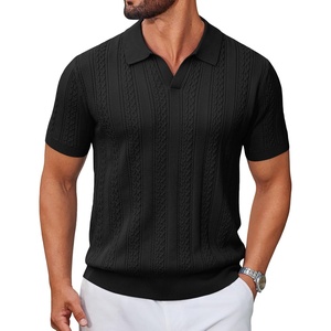 image:imageCOOFANDY Mens Knit Polo Shirts Short Sleeve Textured Polo Shirt VNeck Casual Stretch Summer Golf TopsBlack