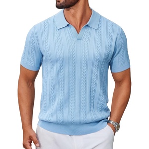 image:imageCOOFANDY Mens Knit Polo Shirts Short Sleeve Textured Polo Shirt VNeck Casual Stretch Summer Golf TopsLight Blue