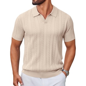 image:imageCOOFANDY Mens Knit Polo Shirts Short Sleeve Textured Polo Shirt VNeck Casual Stretch Summer Golf TopsLight Scarlet