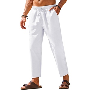 image:imageCOOFANDY Mens Linen Casual Pants Elastic Waist Drawstring Trousers Yoga Beach Summer PantsAwhite