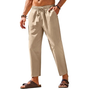 image:imageCOOFANDY Mens Linen Casual Pants Elastic Waist Drawstring Trousers Yoga Beach Summer PantsKhkai