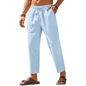 image:imageCOOFANDY Mens Linen Casual Pants Elastic Waist Drawstring Trousers Yoga Beach Summer PantsLight Blue