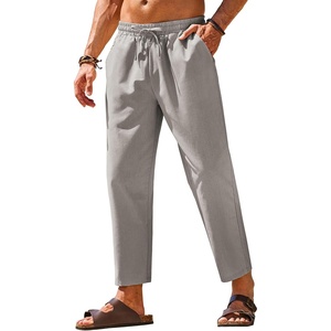 image:imageCOOFANDY Mens Linen Casual Pants Elastic Waist Drawstring Trousers Yoga Beach Summer PantsLight Grey