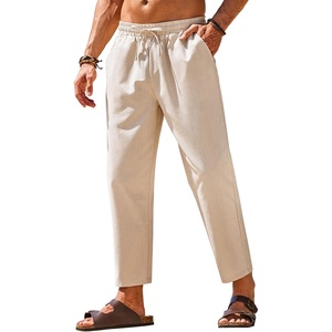 image:imageCOOFANDY Mens Linen Casual Pants Elastic Waist Drawstring Trousers Yoga Beach Summer PantsLight Khkai