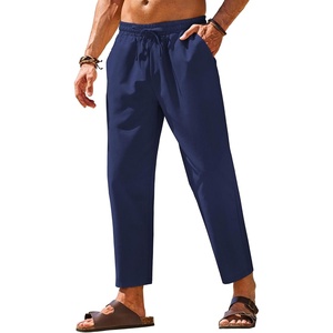 image:imageCOOFANDY Mens Linen Casual Pants Elastic Waist Drawstring Trousers Yoga Beach Summer PantsNavy Blue
