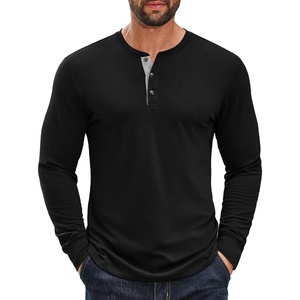 image:imageCOOFANDY Mens Long Sleeve Henley Shirts Cotton TShirts Casual Pullover Shirt Soft Stretch Basic Tees Fall TopsBlack 01  Grey Collar