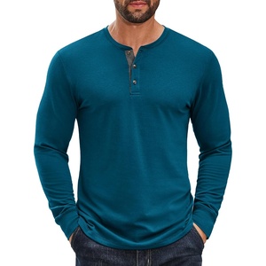 image:imageCOOFANDY Mens Long Sleeve Henley Shirts Cotton TShirts Casual Pullover Shirt Soft Stretch Basic Tees Fall TopsBlue