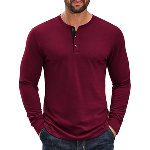 image:imageCOOFANDY Mens Long Sleeve Henley Shirts Cotton TShirts Casual Pullover Shirt Soft Stretch Basic Tees Fall TopsDark Red